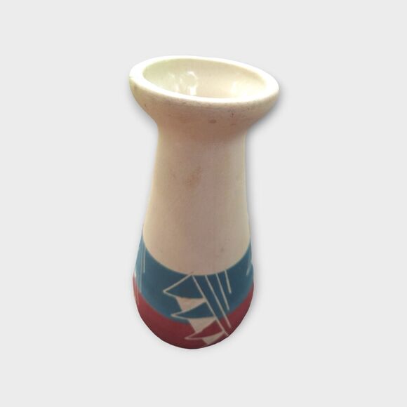 Vtg Native American Southwestern Pottery Vase Signed 7 Inches Teal Mauve Design - Picture 4 of 6